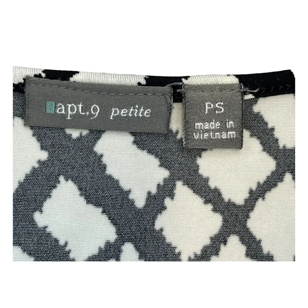 Apt. 9 Fit & Flare Dress Women Small Petite White Printed Stretch Belted Waist - Picture 3 of 9